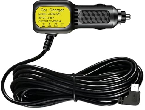 Dash Cam Power Lead, 12V-24V to 5V3.5A 3.5MVehicle Power Supply Lead | Mini USB Car Charger with Anti-Interference Shielding, 90-Degree Right Angle Cable for Sat Nav, GPS, Van, SUV