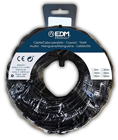 EDM 11997 Cable Paralelo Textil Trenzado, Negro, 2 x 1.5 mm x 25 m