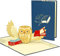 LIN 17529, Pop Up Karte, Gutschein, Buch, Eule, Uhu, POP UP Karten Geburtstag, Geburtstagskarte, Grußkarte Eule Uhu, Einschulung, Buchgutschein, Grußkarte Buch, N283