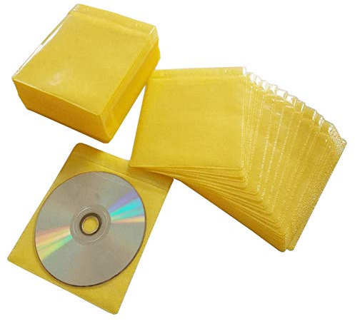 HAPLIVES CD/DVD/BluRay Sleeves,Double-Sided Refill Plastic Sleeve for CD and DVD Storage Binders,100 Pack (Yellow)