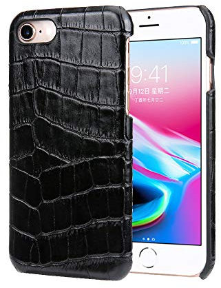 nincyee Genuine Leather Case for iPhone 8 and iPhone SE 2020/2022,Classic Crocodile Pattern Real Leather Full Coverage Bumper Case (All-Inclusive)