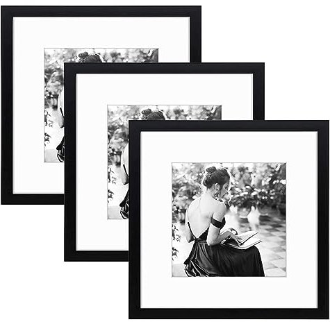Golden State Art, 3er Set Smartphone Instagram Frame Collection, 30,5 x 30,5 cm quadratischer Fotorahmen aus Holz mit Fotomatte und Echtglas für 20,3 x 20,3 cm Bilder, schwarz