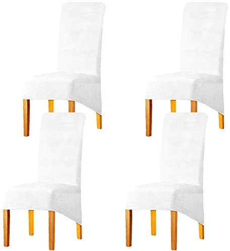 LANSHENG dehnbare XL-Stuhlhussen für Esszimmerstühle, Stretch-Spandex mit elastischem Band, Stuhlbezug, Samt, große Esszimmerstuhlhussen für Restaurant, Hotel, Party, Bankett (Weiß, 4er-Set, XL)