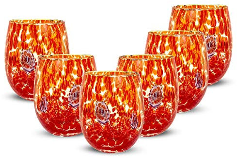 Gocce di Murano 6 Bicchieri Acqua Lavorati Secondo la Tradizione degli Artigiani di Murano, Bicchiere Soffiato e Lavorato a Mano 300 ml - Bicchieri Acqua Vetro Arcobaleno Pioggia