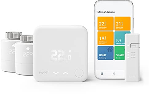 tado° Thermostat Connecté et Intelligent filaire - Kit de Démarrage V3+ et 2 Têtes Thermostatiques Intelligentes pour contrôle multi-pièces, fonctionne avec Alexa, Siri & Assistant Google