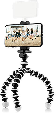MOJGOEAR Trípode Flexible con Patas Extra Flexibles — para Smartphone/cámara compacta/Action CAM — hasta 25 cm de Alto — con Soporte para Smartphones de hasta 9,5 cm de Ancho — Negro/Blanco