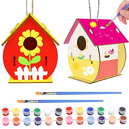 Sunshine smile Nichoir en Bois Bricolage,4 Pièce Maison D'oiseau Peindre Jouet Kit,Maison oiseau bois a peindre,DIY Nid D'oiseau en Bois (Forme ronde)