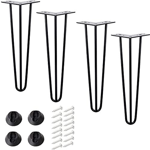 Qrity [Améliorer Lot 4 Pieds de Table en épingle à Cheveux, 60cm Jambes en métal de Bricolage, Trois Barres de Fer, Plus Forte, avec vis et protecteurs de Sol