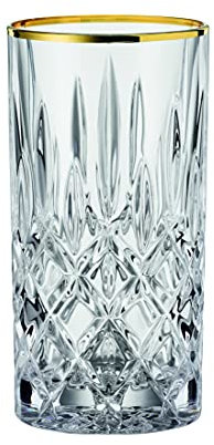 Nachtmann 2-teiliges Longdrinkgläser Set, 395 ml, Noblesse, 104031, Cocktailgläser mit Goldrand, Trinkgläser aus Kristallglas