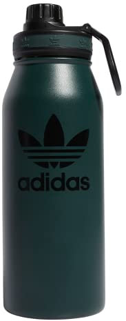 adidas Originals 1 Liter (32 oz) Metal Water Bottle, Hot/Cold Double-Walled Insulated 18/8 Stainless Steel, Mineral Green/Black, One Size