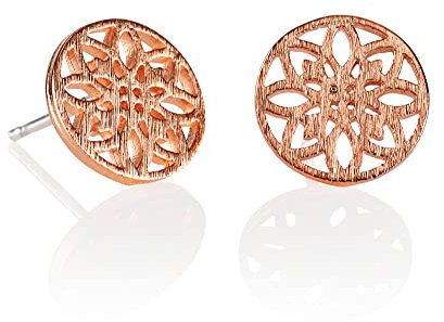 namana Boucles d'Oreilles Or Rose en Disque Mandala, Boucles d'Oreilles Rondes pour Femme et Jeune Fille en Clous, Boucles d'Oreilles en Plaqué Or Rose, Simples Boucles d'Oreilles Or Rose Uni