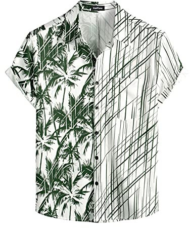 VATPAVE Herren Flamingo Hawaii Hemd Männer Freizeit Kurzarmhemd Sommer Strandhemd Floral Print Mittel Grün Kokosbaum