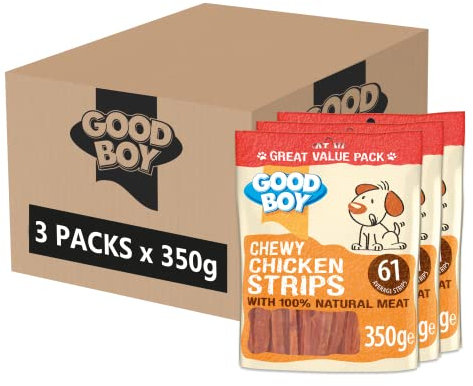Good Boy Chicken Strips - Natural Dog Treats - Wheat and Cereal Free Recipe - Bulk Box - 3 x 350g