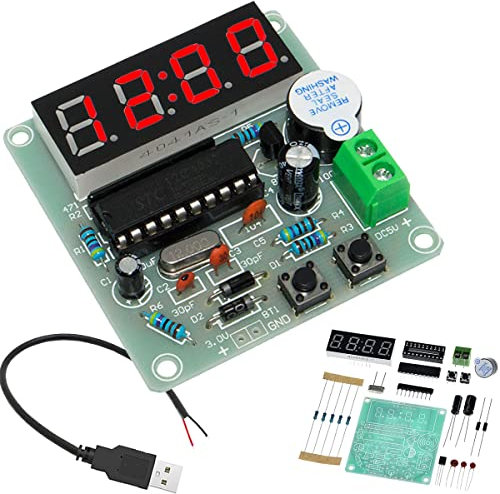 DAOKAI 4 Bits Digital Electronic Clock DIY Kits MCU digital clock PCB Soldering Practice Board Clock Parts Components for Curriculum Practice Welding Practice