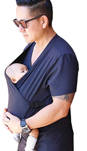 DNJKH Écharpe Porte-Bébé, T-Shirt en Coton Ajustable Kangourou pour Hommes, Manche Courte pour Nouveau-né Jusqu'à 15 Kg