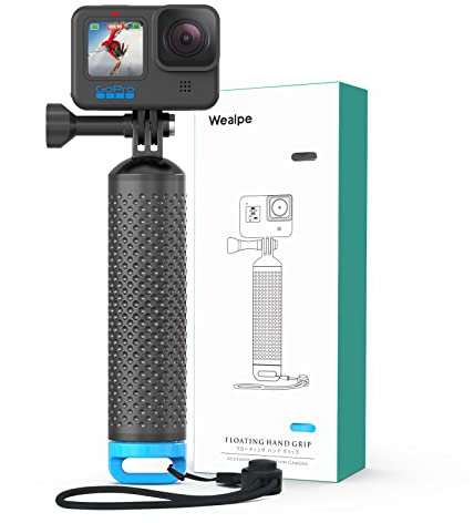 Wealpe Schwimmender Handgriff Wasserdicht Griff Einbeinstativ Tauchen Stock Handler Kompatibel mit GoPro Hero 11, 10, 9, 8, 7, Max, Hero(2018), 6, 5, 4, Session, 3+, 3, 2, 1, DJI Osmo Action Kameras