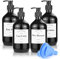 4er Set Seifenspender 500ml Nachfüllbare Leere Shampoo Flaschen mit Etikett & Trichter PET Plastik Seifenspenderflaschen Kunststoff Lotionspender Schwarz Lotion Pumpe Spender für Badezimmer Küche