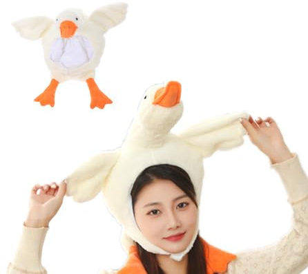 Plüsch Gänsehut, weiße Gans Stofftier Kappe, lustige Partyhut Cosplay Kostüm Dress Up Hut Winter Mode Kopfbedeckung Party Supplies für Halloween, Weihnachten, Geburtstag