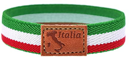 BDM Pulsera bandera de Italia, hombre y mujer, bandera italiana y cuero, elastica y lavable. 18-20 cm