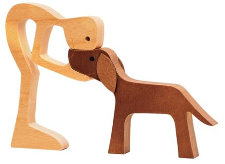 Pawfect House Holzschnitzereien für Haustiere, Hundestatuen, Heimdekoration, handgefertigte Figur für Mann und Hund, Statue, Heimdekoration, Holzschnitzerei, Regaldekoration, Geburtstagsgeschenke für