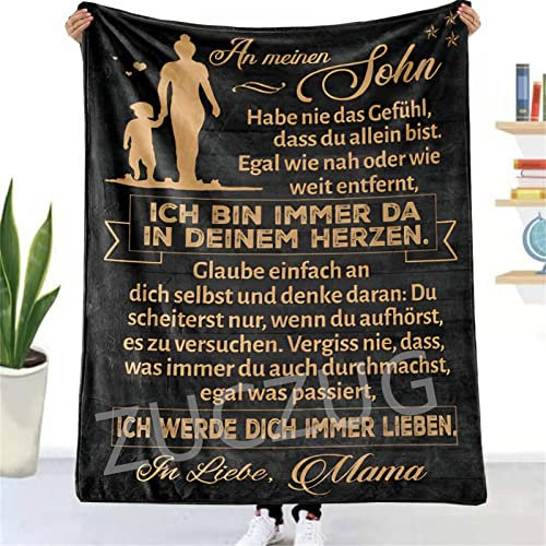 ZUCZUG Kuscheldecke Personalisierte Geschenke Decke An Meinen Sohn von Mama, Decke für Sohn Super Weiche Flanell Deutsch Briefdecke Wohndecke Geburtstagsgeschenk