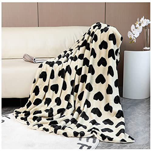 JAXU CWN 'ART Wendedecke aus Fleece mit Kuhmuster und Kristall-Fleece, wendbar, für Couch, Sofa, Bett, flauschig, gemütlich, weiche Kuscheldecke, Khaki-Herz, 130 x 160 cm
