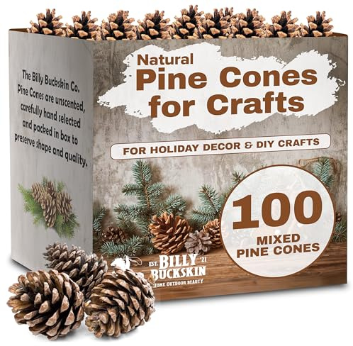 100 Mix Size Natural Pine Cones for Decorating - 50 Medium & 50 Small Pinecones for Crafts, Home Decor, Vase Fillers & Christmas Trees - Unscented Pinecone Decor for Home by Billy Buckskin