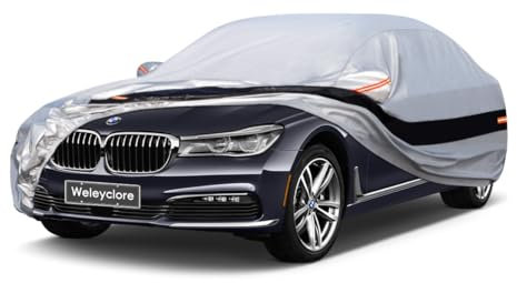 10 Layers Saloon Car Cover Waterproof Breathable Large,100% Waterproof Outdoor Car Covers Rain Snow UV Dust Protection Custom Fit for Volkswagen Passat, Jaguar Xe, BMW 3 Series, Audi A4, Etc.