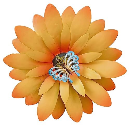 Generic Metal Yellow Flowers Wall Decor, 21x21cm Large Metal Wall Art, Floral Hanging Sculpture for Outdoor Indoor Home Living Room Bedroom Office Garden Decoration