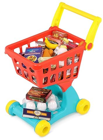 Battat - Shopping Day Einkaufswagen - Vorgetäuschtes Einkaufen Spielset - Spiel Lebensmittel & Einkaufswagen - 29 Spiellebensmittel - Zubehör für die Spielküche - 2 Jahre +
