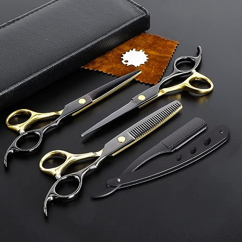 M&LD Tijeras Peluqueria Profesional, Tijeras de Barbero de Corte de Pelo de Acero Inoxidable, 2 Tijeras Pelo Afiladas, 1 Tijeras Entresacar, 1 Afeitadora, Tijeras de Salón para Hombres y Mujeres