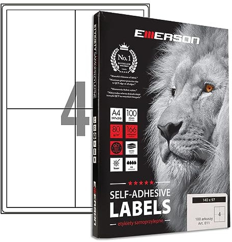 Emerson 140 x 97mm, 4 Stück/Blatt, 100 Blatt A4 Universal selbstklebende Etiketten Etiketten Selbstklebend Aufkleber zum Beschriften Etiketten zum Beschriften Aufkleber für den Etikettendruck