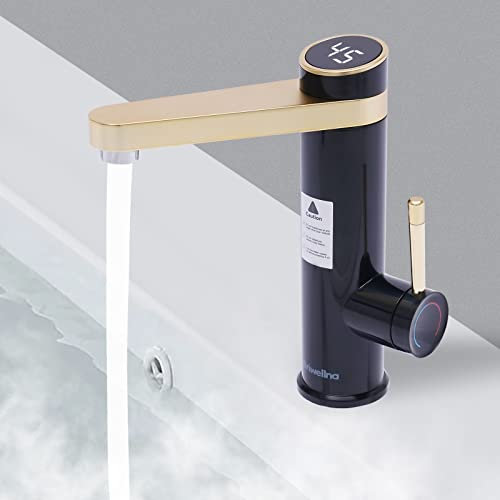 Elektrische Wasserhahn mit Durchlauferhitzer 220V 3200W Armatur Digitale Temperaturanzeige für Küche Badezimmer Garten Camping Wohnwagen (Schwarz)
