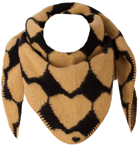 FASHION YOU WANT Dreieckstuch Stola Schal mit Viscose und Wolle - Hochwertiges Halstuch mit großem Herz-Print - Perfekt für Herbst Winter (schlamm/schwarz)