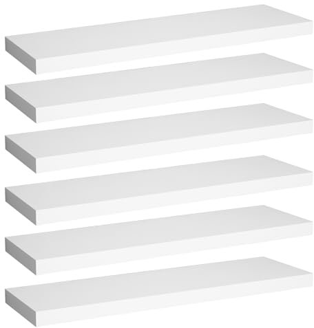 WOLTU Wandregal 6er Set Wandboard Bücherregal Regale für Deko Wandablagen aus MDF Holz,Hängeregal Weiss,120x23x3.8,RG9315ws-6