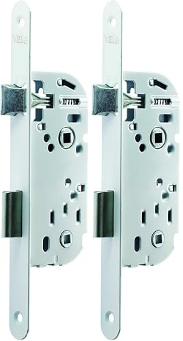 Yale Serrure à encastrer à condamnation, axe 40 mm, Coffre 135 mm - Y13R-A40/B/SF - Pêne Réversible, Têtière Bouts Ronds - Porte Salle de Bain et WC - Blanc, Gâche Incluse (Lot de 2)