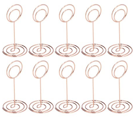 10 Pièces Porte-Cartes de Table Porte-numéro de Table avec Base Ronde Support de Cartes Nom Clips de Menu élégant Forme Mignonne Porte-Panneau de Table Porte-numéro de Table pour Mémos(Or Rose)