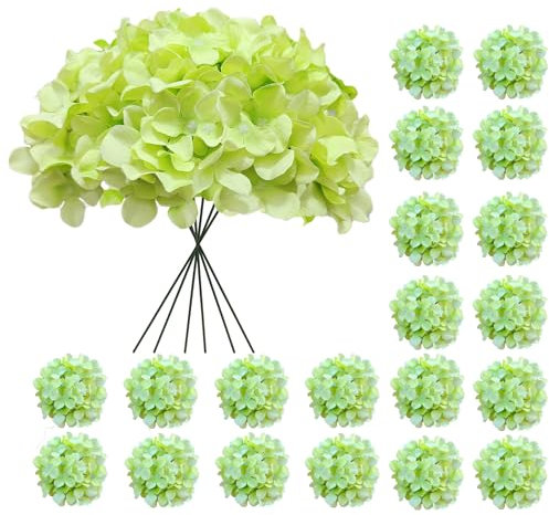 Cherica Künstliche Hortensien, künstliche Hortensien, künstliche Hortensien, künstliche Seiden-Hortensien, Blumen mit Stielen, grüne Blumen, künstliche für Dekoration, Hochzeitsdekoration, Basteln, 20