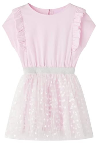 vidaXL Robe pour Filles Volants, Vêtement à Manches Courtes pour Filles, Robe à Bouton pour Tout-Petits 3-4 Ans, Imprimé Cœurs Brillants Rose Clair 104
