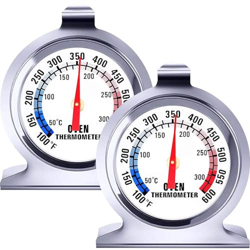 Greluma 2 Pz Termometro da Forno per Grill Affumicatore BBQ 50-300°C/100-600°F,Termometri da Forno in Acciaio Inossidabile per Forno Elettrico/Gas,Termometro con Quadrante Grande per Cottura al Forno