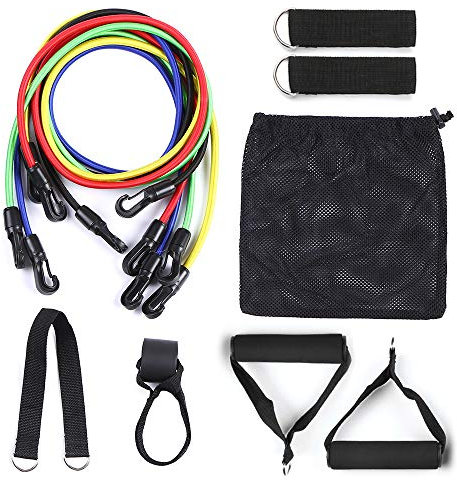SIMBAE Fitnessgeräte-Set, 11-teilig, Widerstandsbänder-Set, Workout, Fitness, Übungsband, Türanker, Knöchelriemen, gepolsterte Griffe mit Tragetaschen, für Zuhause, Fitnessstudio, Reisen