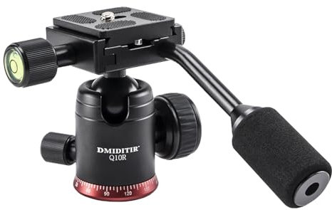 Panoramic Ball Head with Handle All Metal CNC Ball Head Camera Mount DMIDITIR Tripod Head with Arca Swiss Quick Release Plate for Tripod, Monopod, DSLR, Camcorder, DV, Telescope, Hunting (Red)