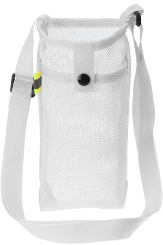 PATIKIL 22mmx13mm Water Bottle Bag, Mesh Portable Bottle Holder Carrier Adjustable Shoulder Strap for Sports Hiking Camping, White