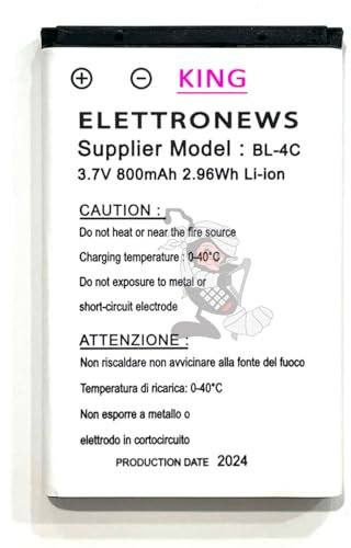 Batteria per Brondi king 800 mAh BL-4C Batteria perfettamente compatibile con il modello Brondi King Produzione 2024