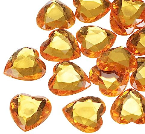sourcing map 20 Pcs Acrylic Heart Rhinestone 25mm Flat Back Plastic Gems Jewelry Stickers for Craft Bead Face Painting Costume Jewelry Making, Gold