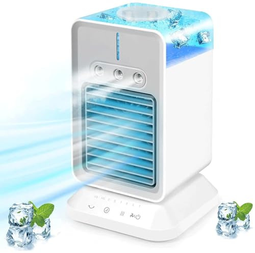 4 In 1 Portable Air-Conditioner, 3 Wind Speeds,3 Spray Modes,4 In 1 Air Cooler Humidifier 2/4 H Timer,120° Oscillating Mini Air Cooler Fan for Home,Small Office