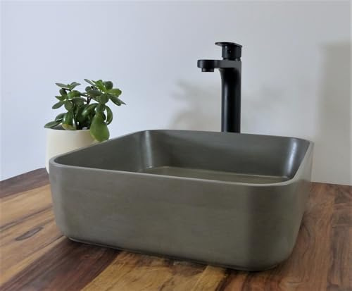 Nero Betonwaschbecken Design eckig weiß 38,5 x 38,5cm Beton Aufsatz Waschbecken Waschschale Bad WC Waschtisch