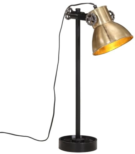 vidaXL Schreibtischlampe, Tischlampe mit verstellbarem Lampenschirm, Schreibtischleuchte Handbemalt Industrie-Stil, Leselampe Nachttischlampe, 25W Antik-Messing E27