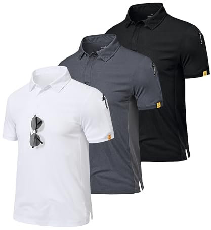 Csqtongan Herren Kurzarm Poloshirts Atmungsaktiv Golf Poloshirt Herren Sport Polo Shirt T-Shirt für Outdoor-Aktivitäten, Schwarz/Grau/Weiß 3XL