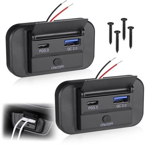 JIZZU 2Pcs Dual USB Car Charger Socket with Switch, 55W PD USB C Charging Socket, 36W QC3.0 Charging Socket, Type C Motorhome Sockets 12V / 24V for Boat SUV Caravan RV Truck Marine